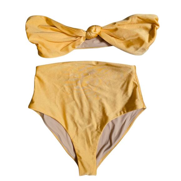 Vanessa Sposi Yellow Gold  High Waist Bikini Set Bandeau Top M Bottoms S - Picture 2 of 4